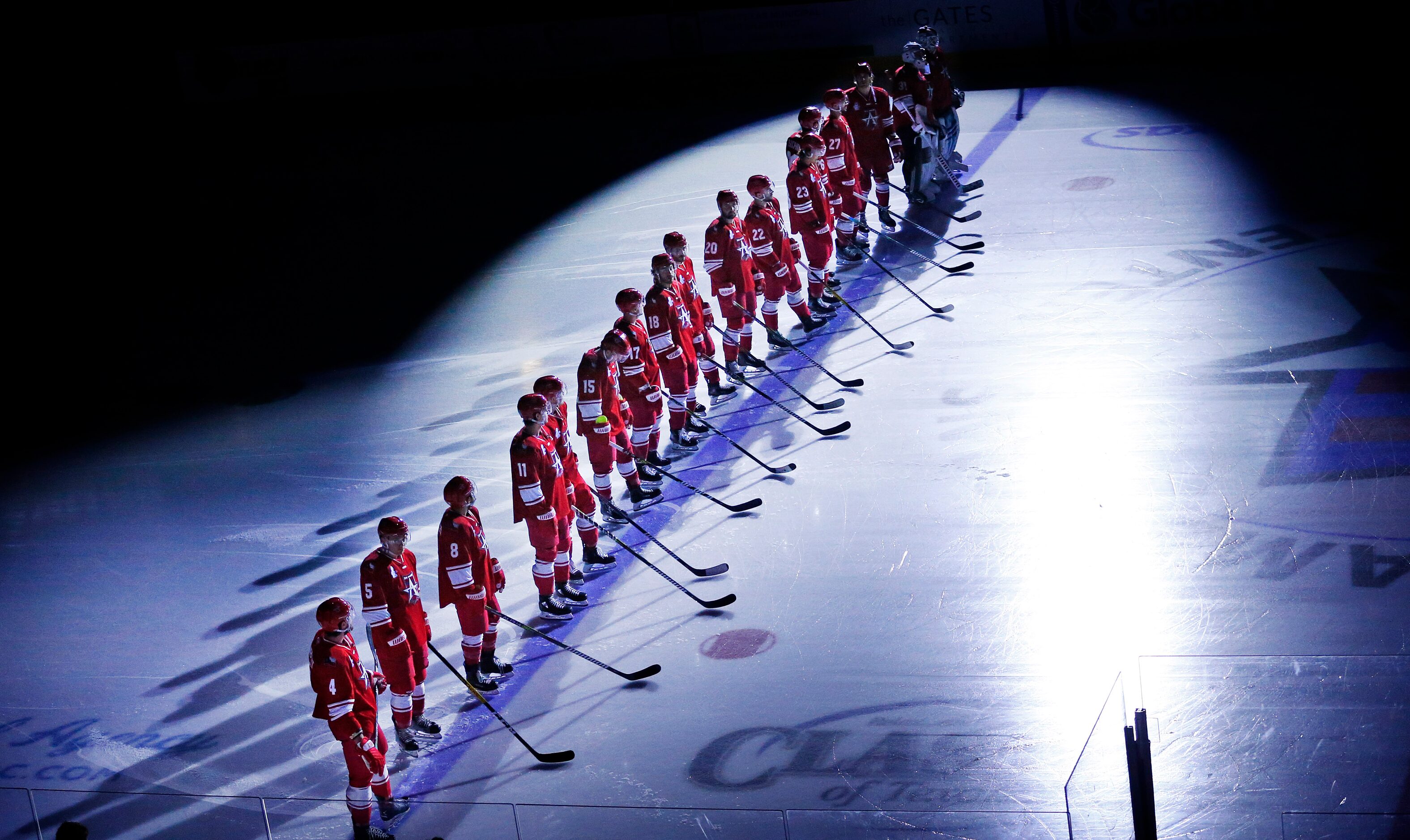 The Allen Americans hockey players are introduced to fans during their season opening game...