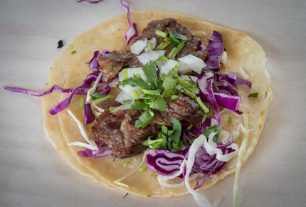 Here's the Wagyu Short Rib Taco, photographed at TacQui in May 2018.