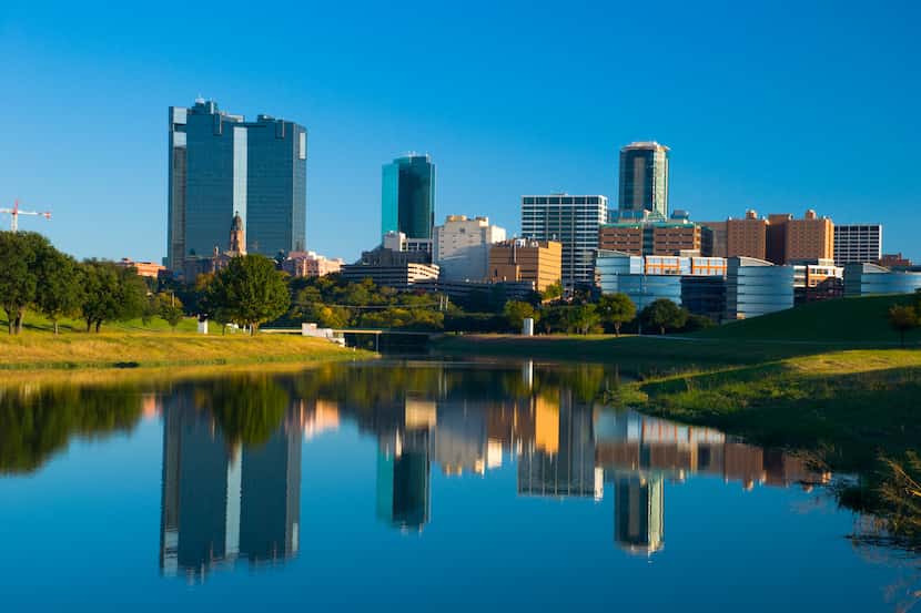 A photo of the Fort Worth skyline and river