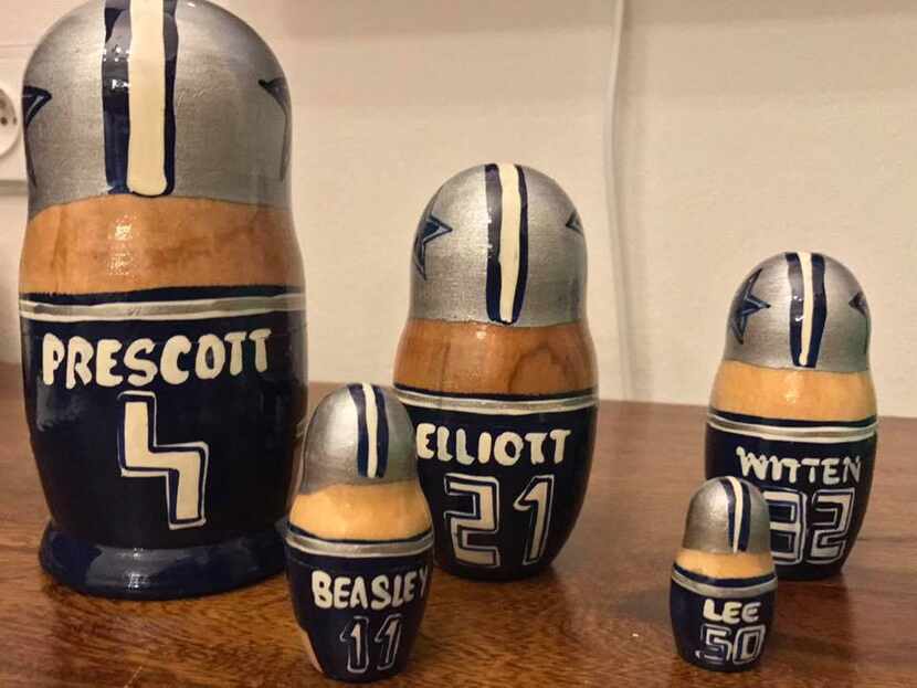 A shop in the Czech Republic sells sets of Dallas Cowboys nesting dolls.