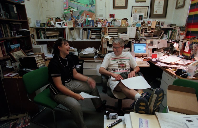 Don Maison, right, president and CEO of AIDS Services of Dallas talks with Colleen Merren,...