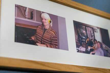An old photograph of Connie Yates hangs in the in-home recording studio of Yates' radio...