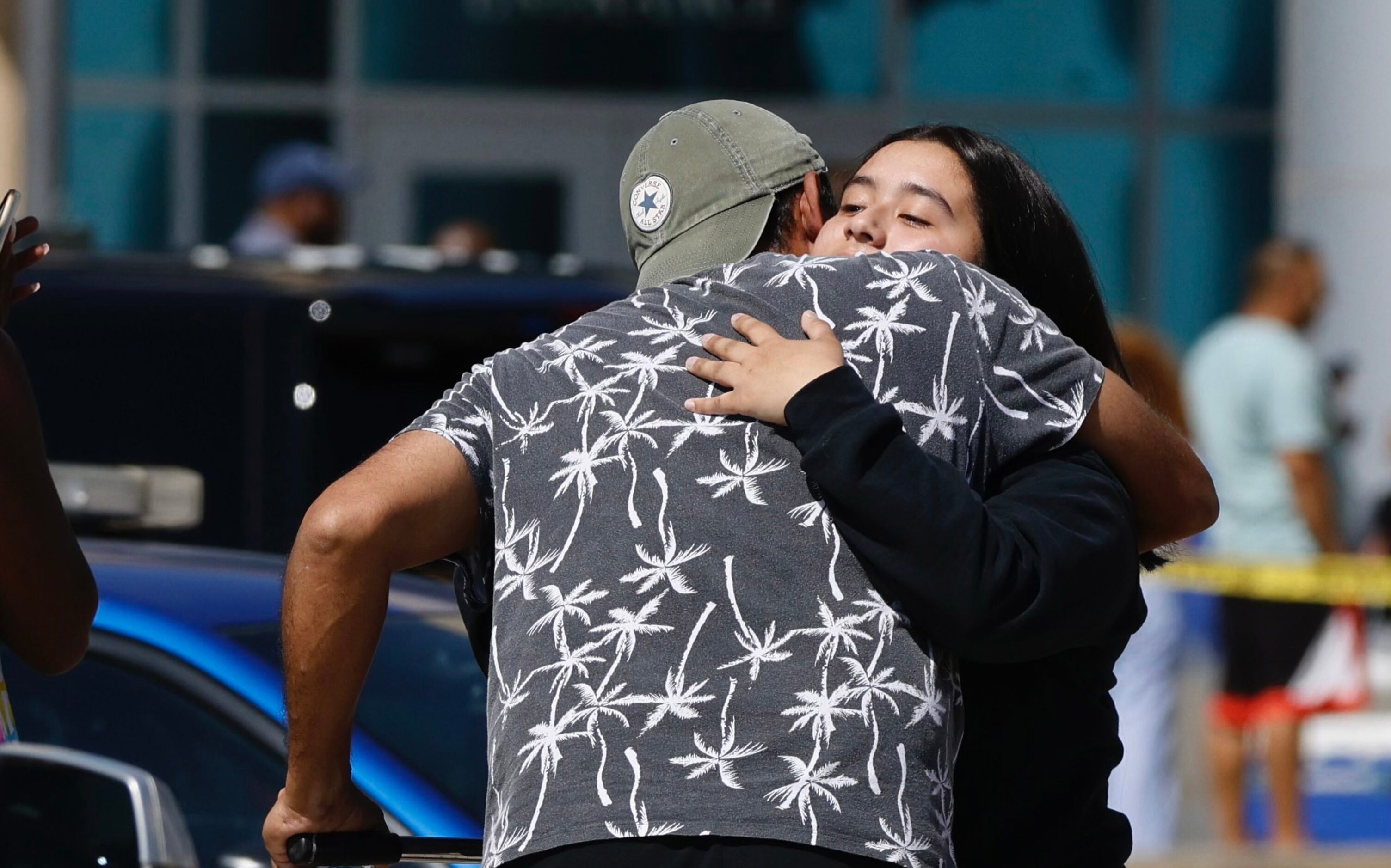 A Timberview High School student gets a hug outside of the Mansfield ISD Center for The...