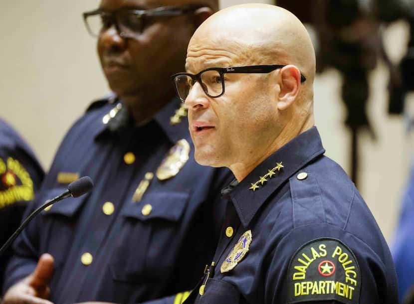 Dallas police chief Eddie García speaks to the public safety committee Monday during a...