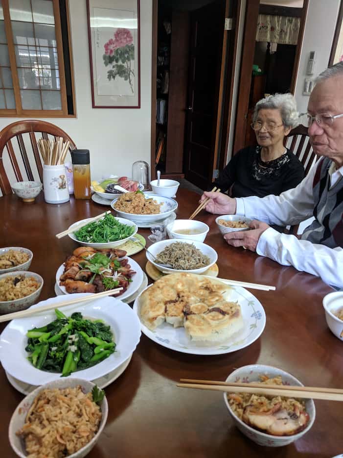 A typical lunch spread at the author's grandmother's home in Taipei, Taiwan. The author's...