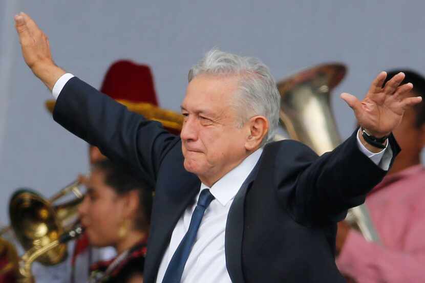 Mexico's President Andres Manuel Lopez Obrador arrives on July 1 at a rally to celebrate the...