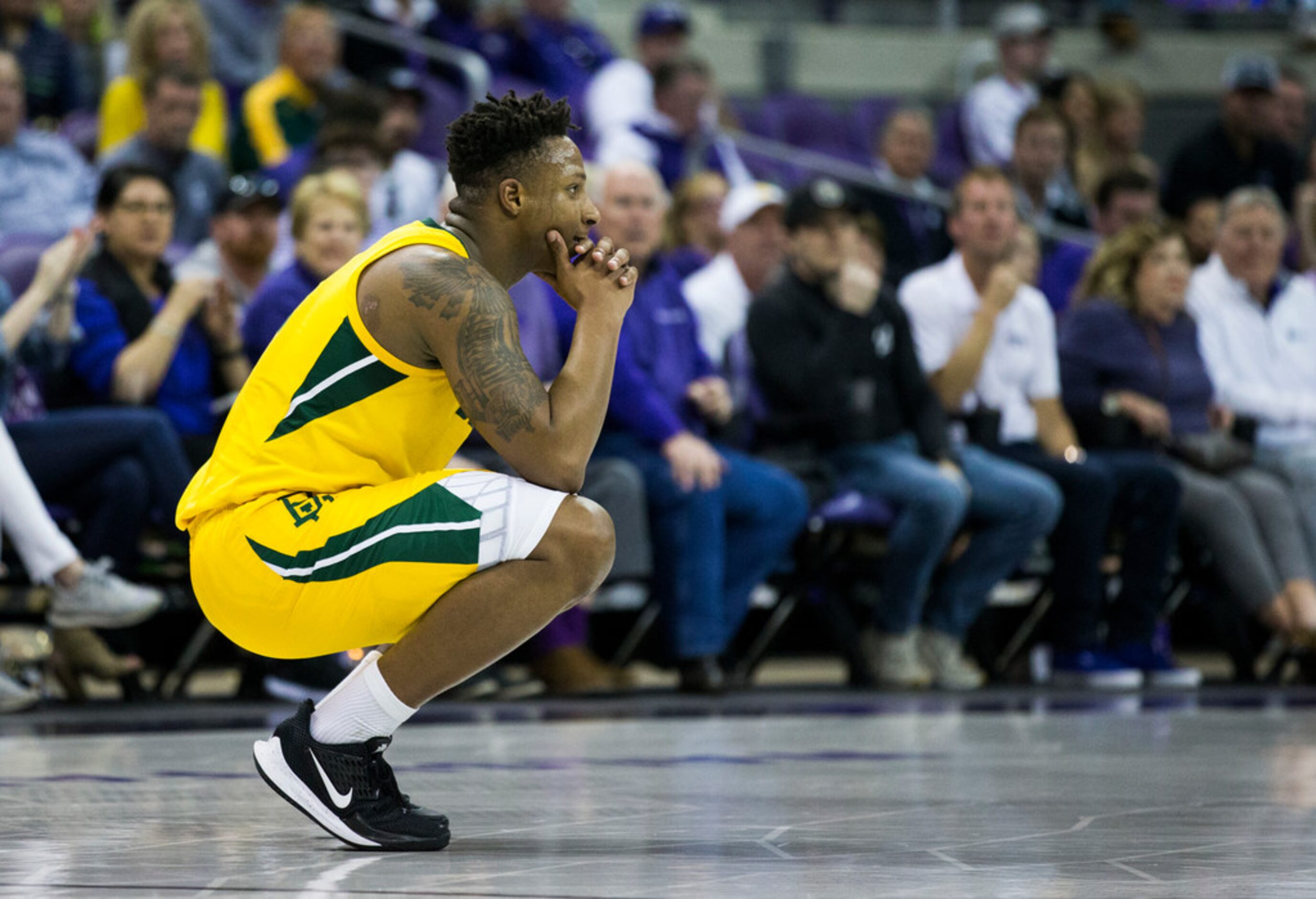 Baylor Bears guard Mark Vital (11) reacts to a foul call during the second half of an NCAA...