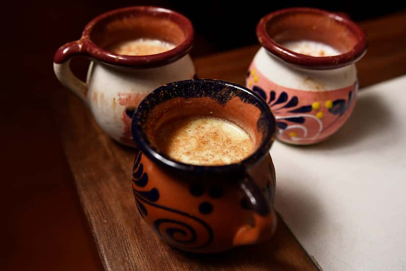Curados de pulque, a Mexican alcoholic beverage made from fermented maguey sap,  is blended...