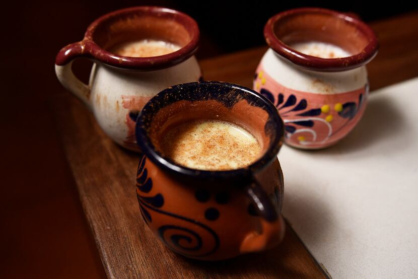 Curados de pulque, a Mexican alcoholic beverage made from fermented maguey sap,  is blended...