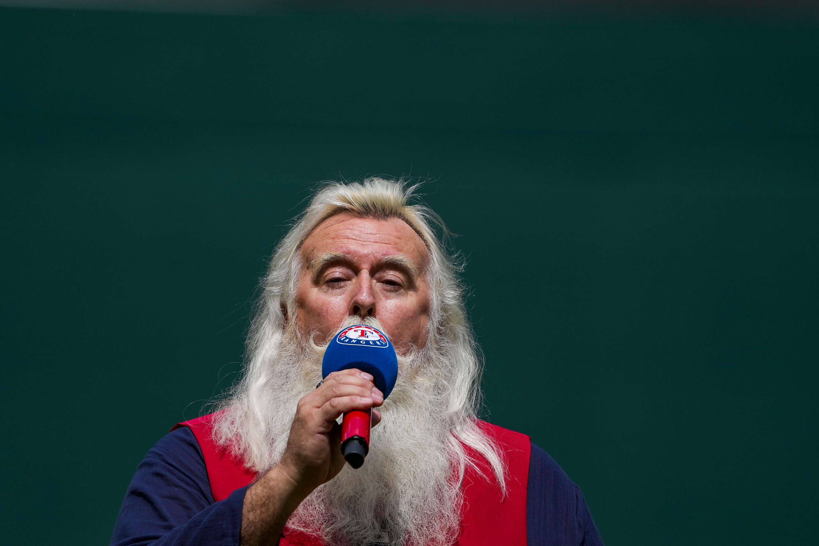 “Texas, Our Texas” is performed by Joel LaGrone before the Texas Rangers home opener against...