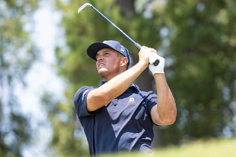 Bryson DeChambeau of Crushers GC hits his shot from the seventh tee during the final round...