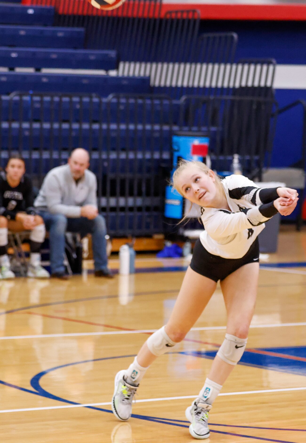 Denton Guyer junior Jordyn Tynsky (4) throws herself sideways to make contact with the...