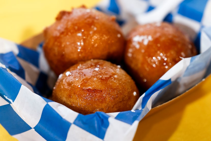 Hot Chick-in-Pancake Poppers, one of the 10 Big Tex Choice Awards finalists, on Wednesday,...