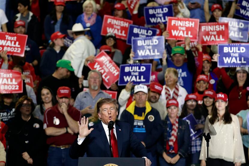 President Donald Trump speaks during a rally at the El Paso County Coliseum, Monday, Feb....