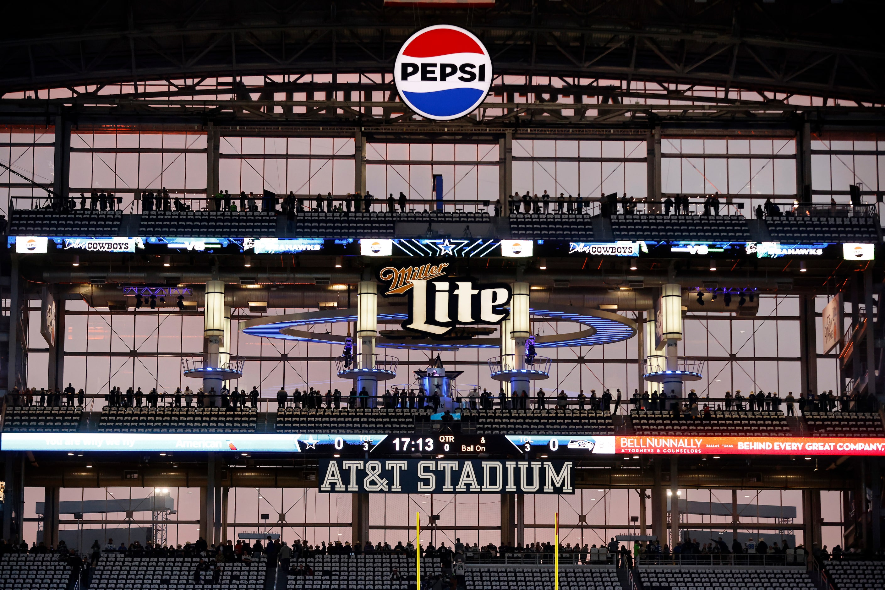 Dallas Cowboys fans in the standing room only areas watch warmups before the team faces the...