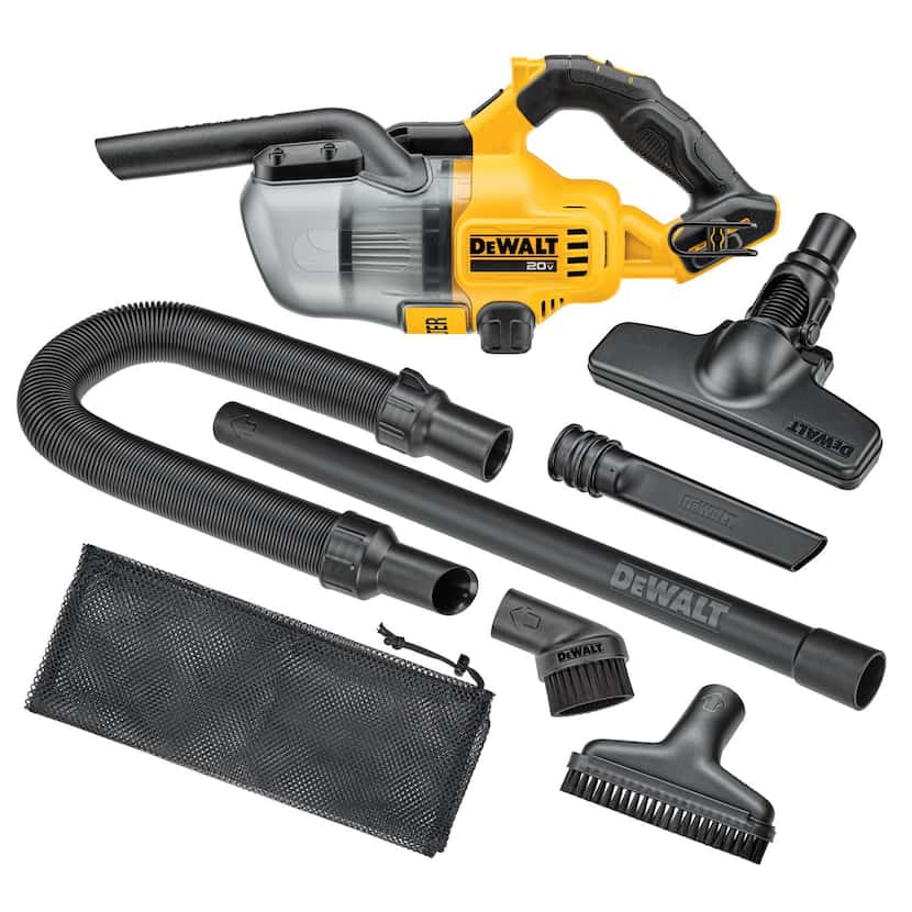 The Dewalt 20V Max Cordless Dry Hand Vacuum has six cleaning attachments.