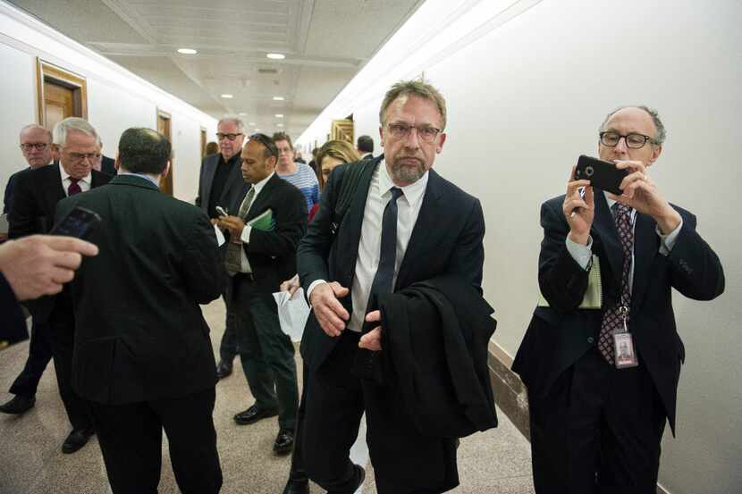 Backpage.com CEO Carl Ferrer leaves the Senate Homeland Security and Governmental Affairs...