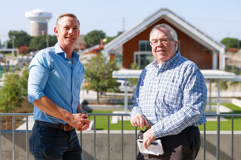 Real estate editor Steve Brown (right) visited development sites across Dallas-Fort Worth...