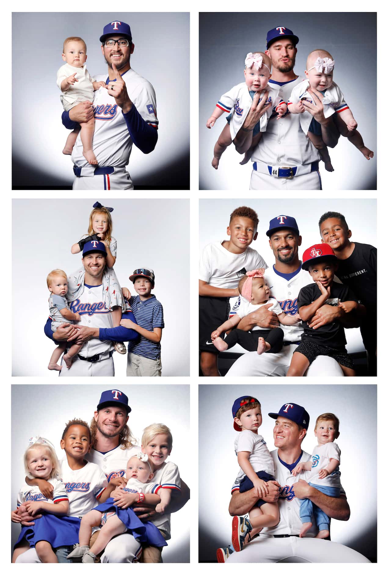 (Texas Rangers baseball players, clockwise from top left) Pitcher Dane Dunning and his son...