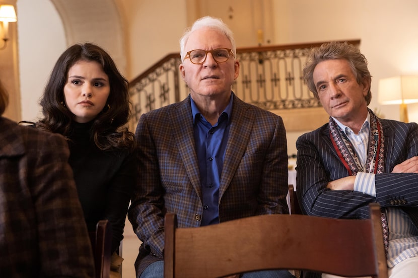 Selena Gomez, Steve Martin (center) and Martin Short star in "Only Murders in the Building."