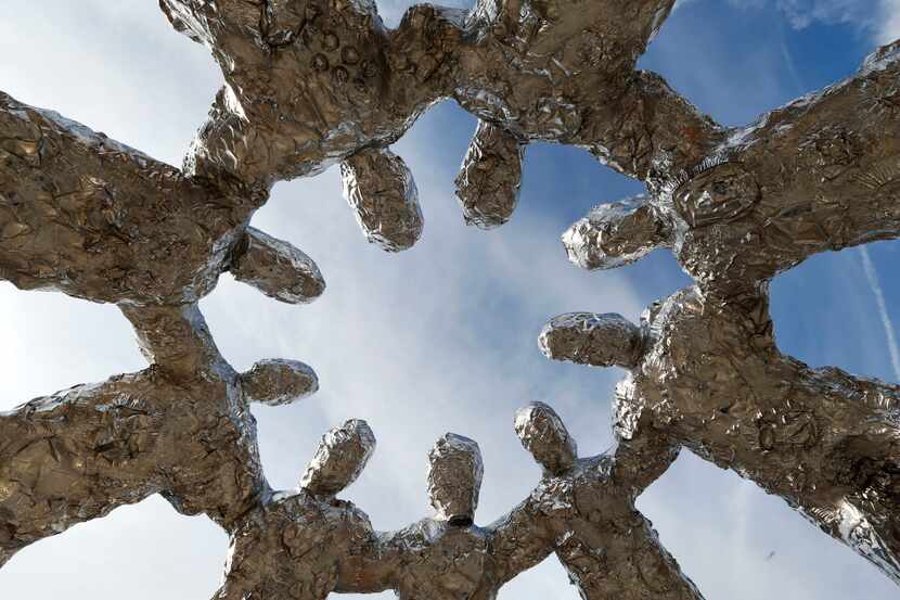 View looking up of artwork created by artist Tom Friedman titled Huddle, at The Star in Frisco 