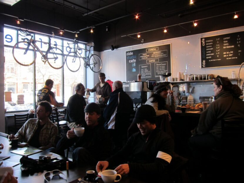 Riders and walkers can stop for coffee and snacks at the Ride Studio Cafe in Lexington,...