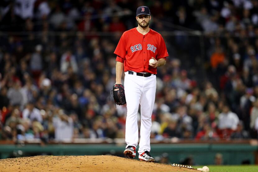 BOSTON, MA - SEPTEMBER 28: Drew Pomeranz #31 of the Boston Red Sox reacts after Luke Voit...