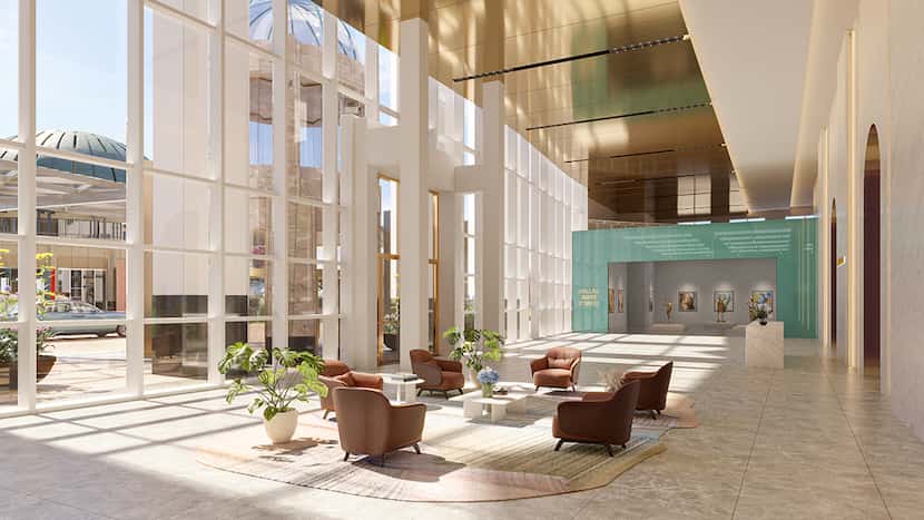 An architect's rendering of the redone lobby in downtown Dallas' former Chase Tower.