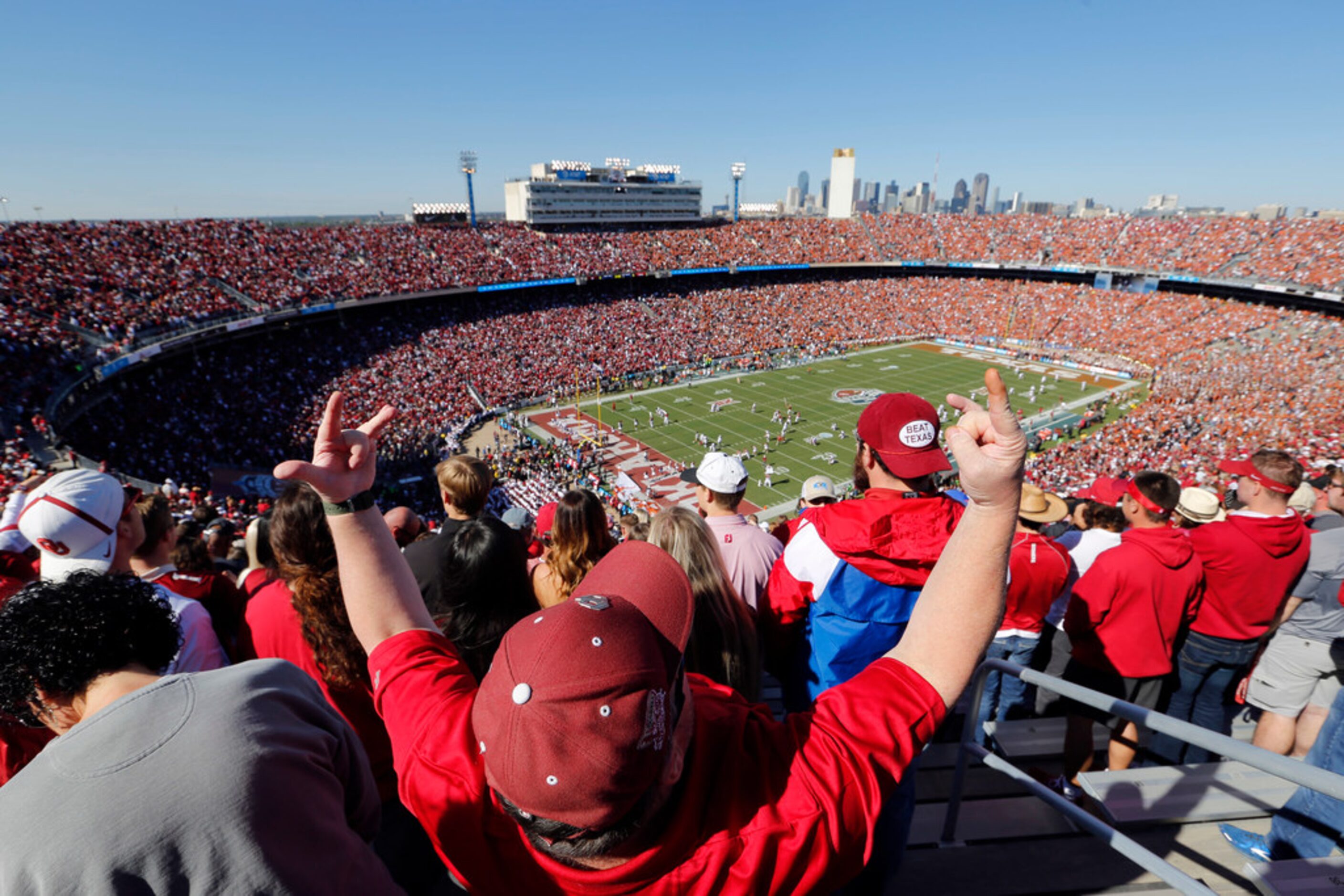 Mark Ross of Ada, Oklahoma celebrates as Oklahoma Sooners takes the field before playing...