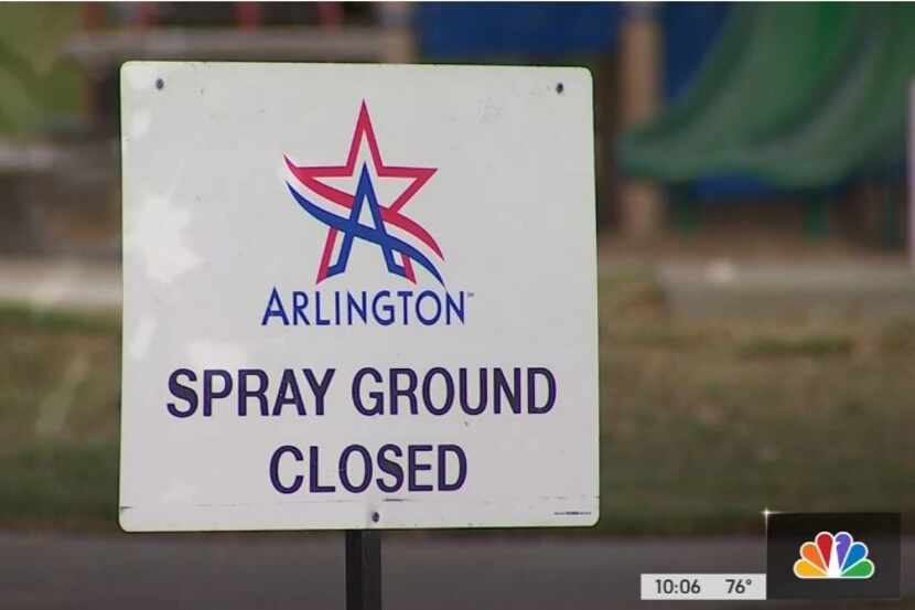 In this screen grab from KXAS-TV (NBC5), a sign indicates that an Arlington splash pad is...