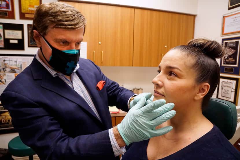 Dr. Rod J. Rohrich does a follow-up to inspect Jennifer Smith's face fillers at his office...