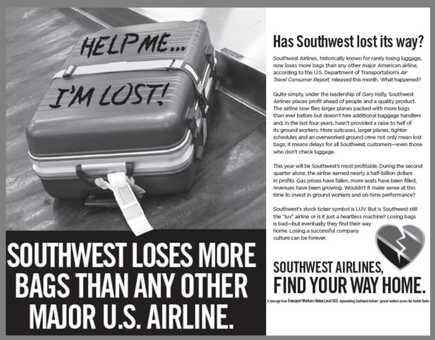 Southwest Airlines union to highlight lost bags in anti-company