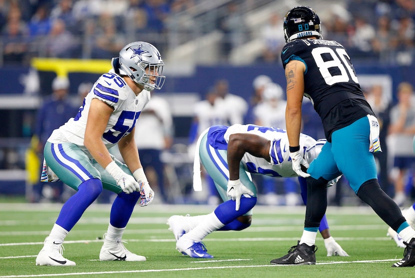 FILE - Cowboys linebacker Leighton Vander Esch (55) lines up against Jacksonville Jaguars...