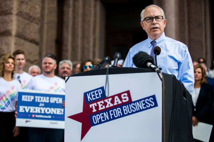 Jeff Moseley of the Texas Association of Business and other Texas business leaders hold a...