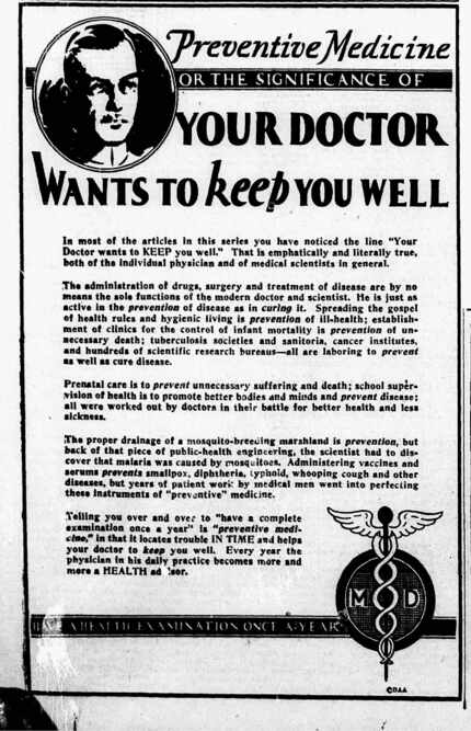 Preventive medicine advertisement published on January 9, 1933.