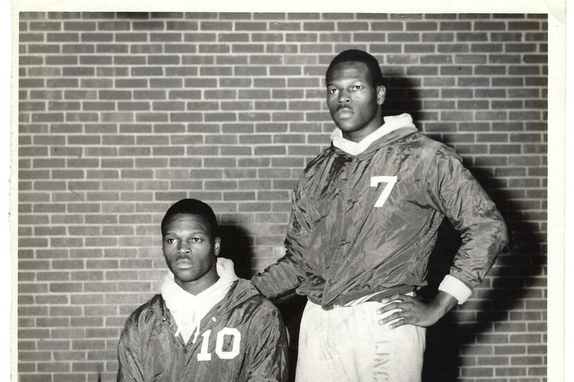 Gene Pouncy (left) and his twin brother Joe in the Lincoln HS gym in 1970.