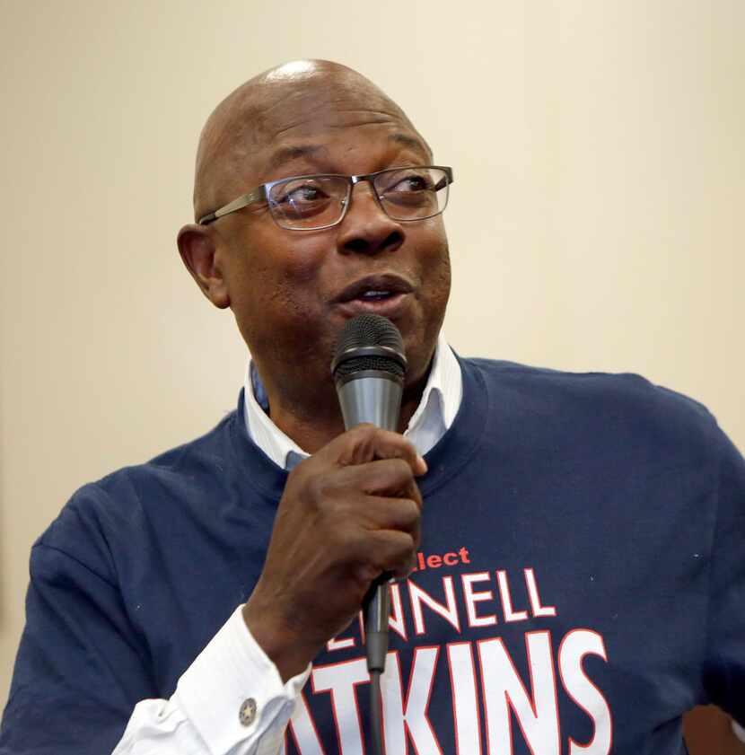 Incumbent Tennell Atkins answers a question posed to him and to his opponent, Erik Wilson,...