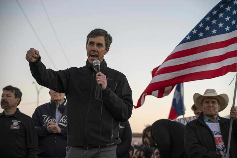 Former Texas Congressman Beto O'Rourke speaks to a crowd of marchers during the "March for...