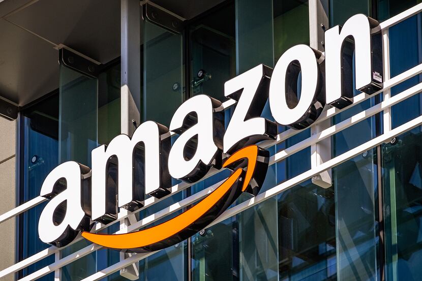 Amazon's logo on the facade of one of its office buildings. The company is planning to open...