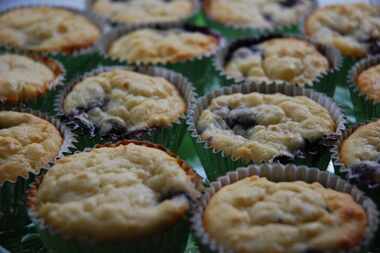 Blueberries and bananas make Motivate Me Muffins an appealing breakfast treat.