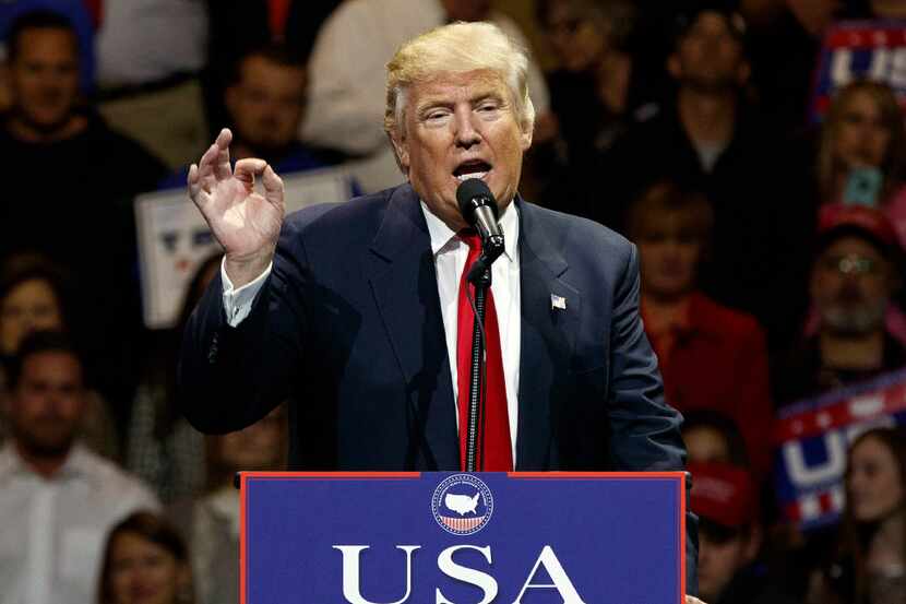 President-elect Donald Trump he speaks during a "USA Thank You" tour event in Cincinnati....
