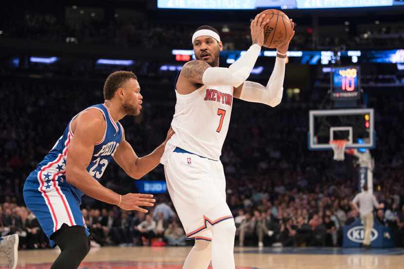 Carmelo Anthony, working here against former Maverick Justin Anderson, could be moving out...