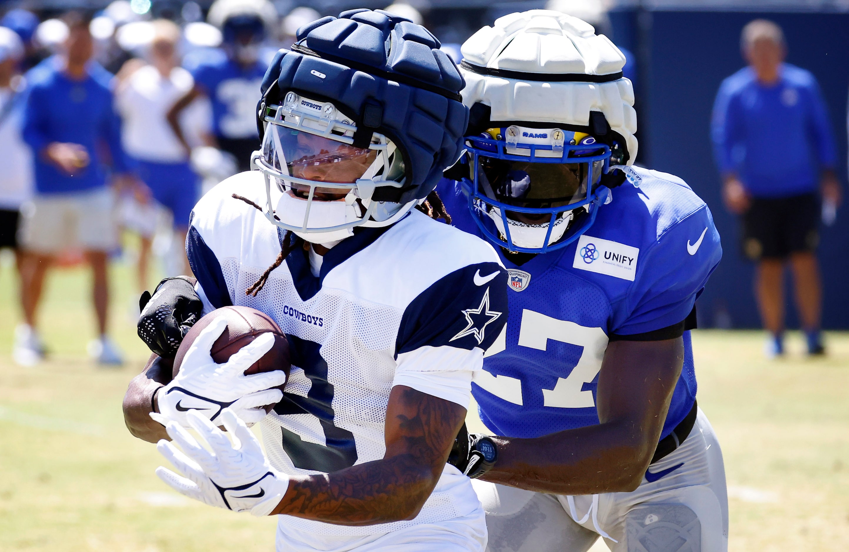 Dallas Cowboys wide receiver KaVontae Turpin (9) is tackled by Los Angeles Rams cornerback...