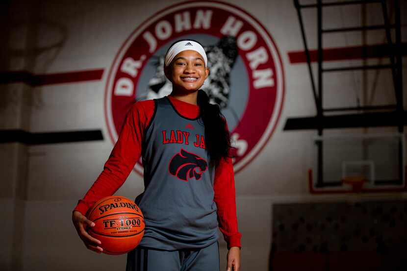 Senior point guard Jasmine Shavers poses for a photo at Mesquite Horn High School in...