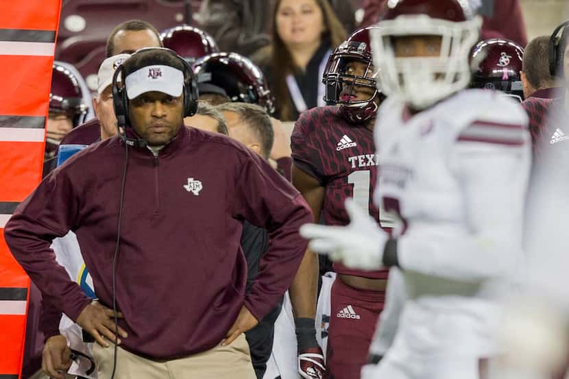 FILE - In this Saturday, Oct. 28, 2017, file photo, Texas A&M head coach Kevin Sumlin looks...