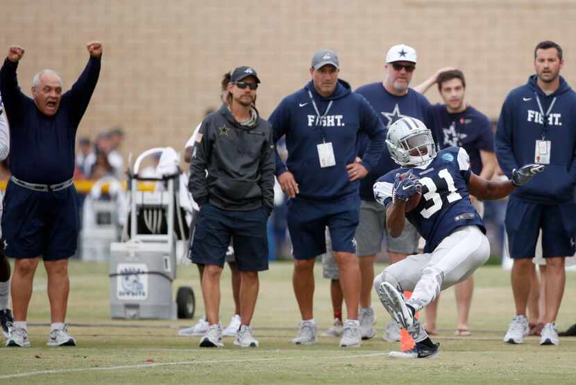 Dallas Cowboys free safety Byron Jones (31) intercepts a pass intended for Dallas Cowboys...