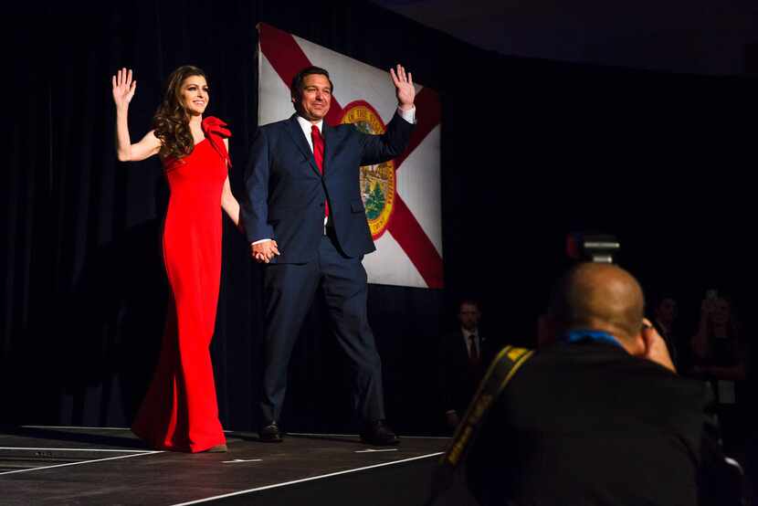 Ron DeSantis takes the stage to declare victory in the Florida governor's race, in Orlando,...