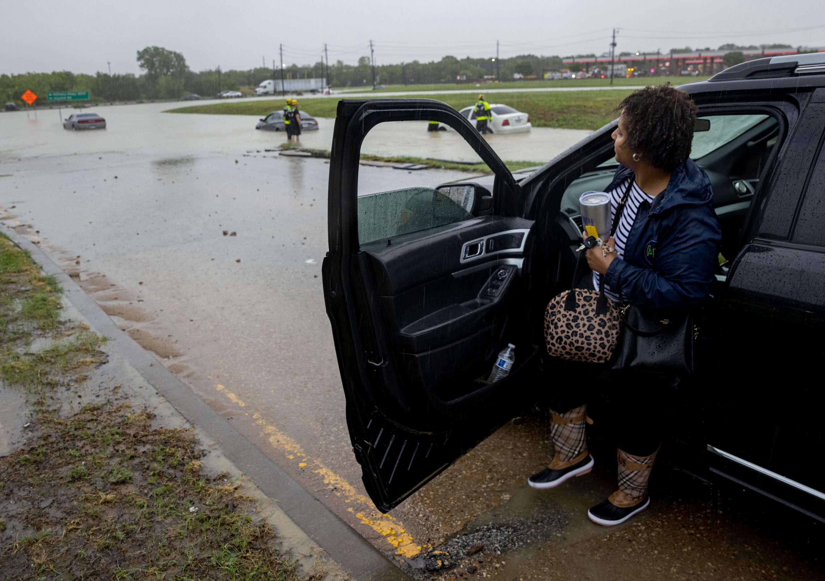 Galloway Elementary School principal April Sarpy gets out of her car after failing to get it...