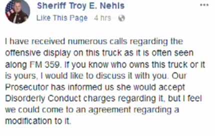 The sheriff's Facebook post has since been deleted.