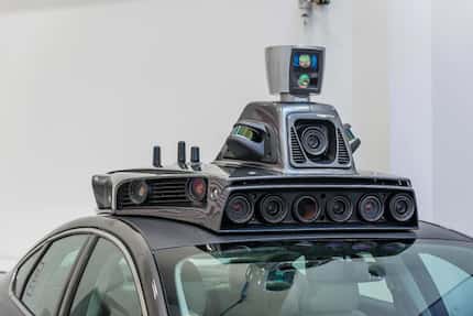 The cameras on a pilot model of an Uber self-driving car. 
